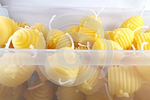 Small Beeswax Candles in Bin, Tub of Candles, Beehive Candles