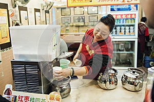 A small beverage store in Guangzhou, China, sells drinks.