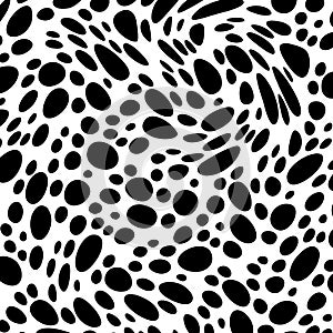 Small And Big Black Curve Polka Dots, White Background, Seamless Background.