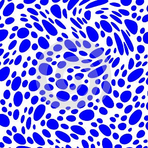 Small And Big Blue Curve Polka Dots, White Background, Seamless Background.