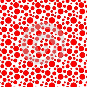 Small And Big Red Polka Dots, White Background, Seamless Background.