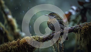 Small bird perching on branch, looking at camera, yellow tit generated by AI