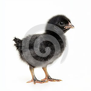 Small Black Chick Standing on White Background