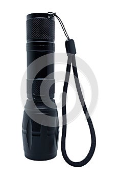 Small black flashlight isolated on white with clipping path