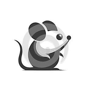 Small Black Mouse. Vector Cartoon Icon on White Background