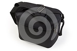 Small black polyester shoulder bag with textile shoulder strap