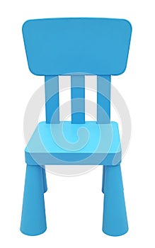 Small blue children`s plastic chair isolated on white