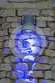 Small blue light for lighting path in dark area with ambient flare for decoration or celebration on new years or
