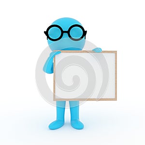 Small blue people with frame photo on isolated white background in 3D rendering