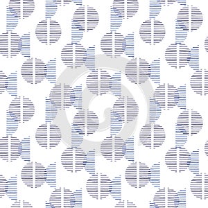 Small Blue Retro Geo Dots Vector Seamless Pattern. Modern Abstract Blue Black Circles on White Background