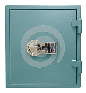 Small blue safe box isolated with clipping path included