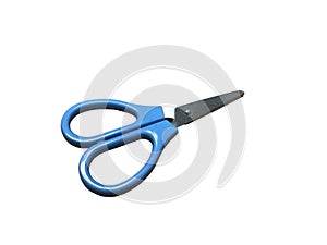 Small blue scissors on white background with clipping path