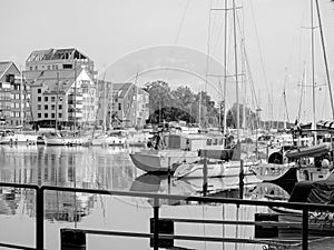 Small boat harbor in the city