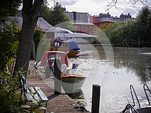 Small boat harbor in the city