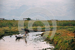 A small boat on Inle Lake.