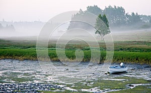 Small boat at low tide