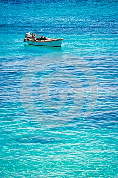 Small boat near Lefkos Beach in Greece