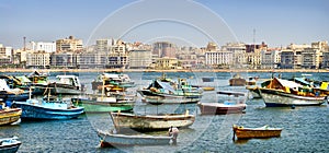 Small boats Anchored in Alexandria, Egypt photo