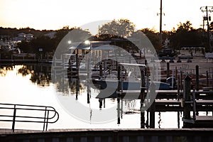 Small Boats in Docks at Sunset