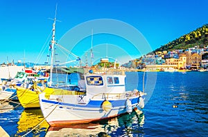 Small boats in Greek port on Island, Greece