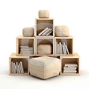 Psychological Symbolism: 3d Render Of Bookshelves And Ottoman photo
