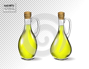 Small bottle of olive oil with cork stopper isolated in front of transparent background