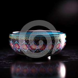 A small bowl with boheme decoration on black background