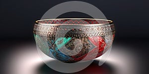 A small bowl with boheme decoration on black background