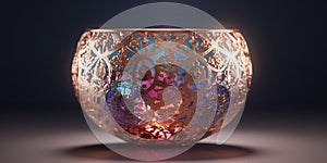 A small bowl with boheme decoration on black background