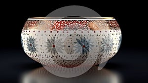 A small bowl with boheme decoration on black background