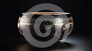 A small bowl with boheme decoration on black background