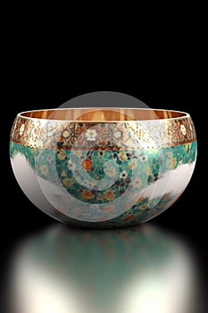 A small bowl with boheme decoration on black background