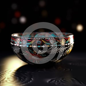 A small bowl with boheme decoration on black background photo