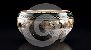 A small bowl with boheme decoration on black background photo