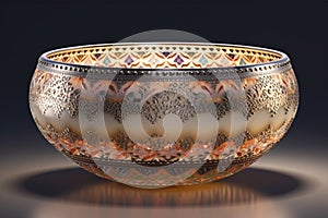 A small bowl with boheme decoration on gray background