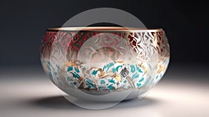 A small bowl with boheme decoration on gray background