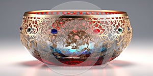 A small bowl with boheme decoration on gray background photo