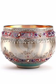 A small bowl with boheme decoration on white background