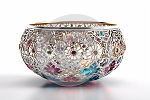 A small bowl with boheme decoration on white background