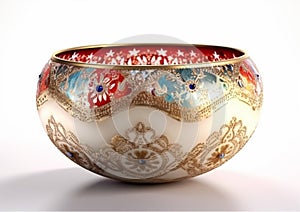 A small bowl with boheme decoration on white background