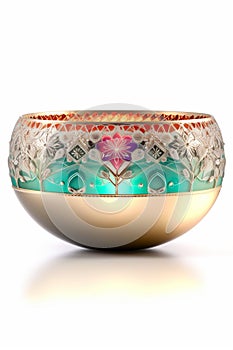 A small bowl with boheme decoration on white background