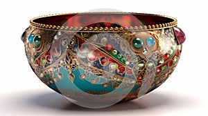 A small bowl with boheme decoration on white background