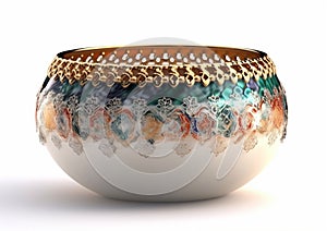 A small bowl with boheme decoration on white background