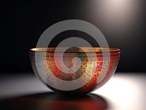 A small bowl with patterned decoration on gray background