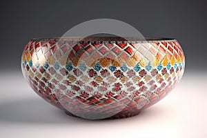 A small bowl with patterned decoration on gray background