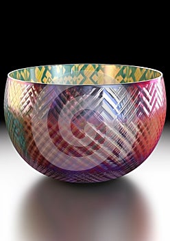 A small bowl with patterned decoration on gray background