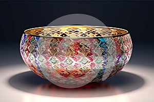 A small bowl with patterned decoration on gray background