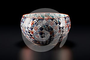 A small bowl with patterned decoration on gray background