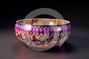 A small bowl with vibrantly decoration on gray background