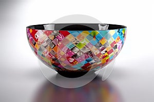 A small bowl with vibrantly decoration on gray background